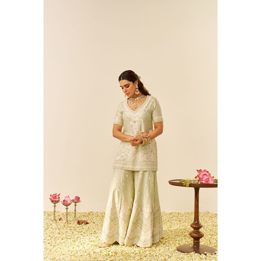 Sheetal Batra Green Sameeha Short Kurta with Sharara and Dupatta (Set of 3)