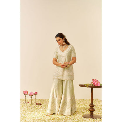 Sheetal Batra Green Sameeha Short Kurta with Sharara and Dupatta (Set of 3)