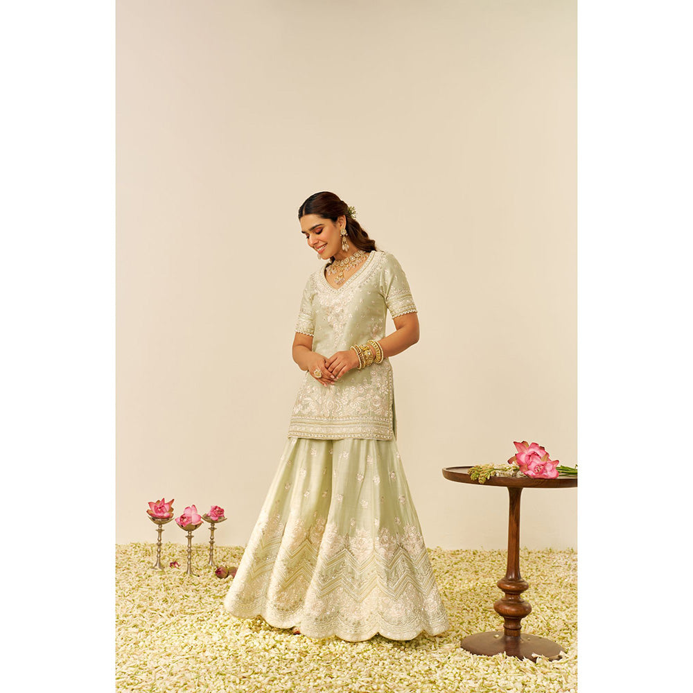 Sheetal Batra Green Sameeha Short Kurta with Sharara and Dupatta (Set of 3)