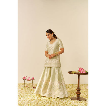 Sheetal Batra Green Sameeha Short Kurta with Sharara and Dupatta (Set of 3)