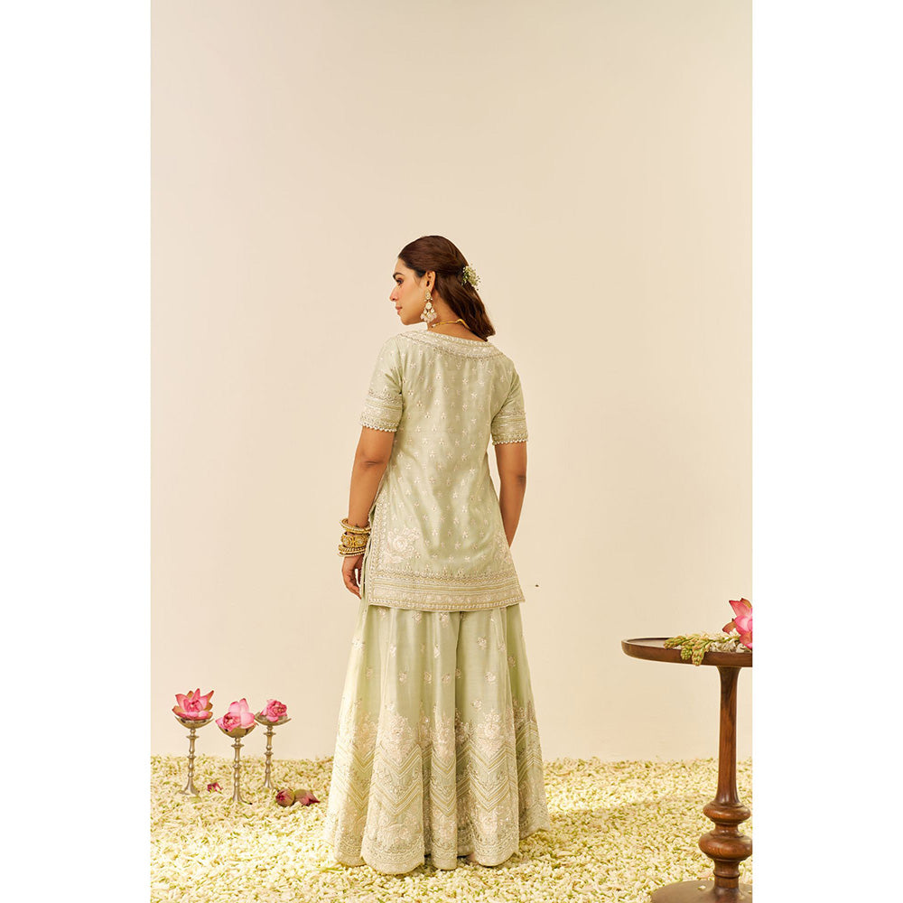 Sheetal Batra Green Sameeha Short Kurta with Sharara and Dupatta (Set of 3)