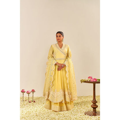 Sheetal Batra Yellow Ameena Long Angarkha with Lehenga and Dupatta (Set of 3)