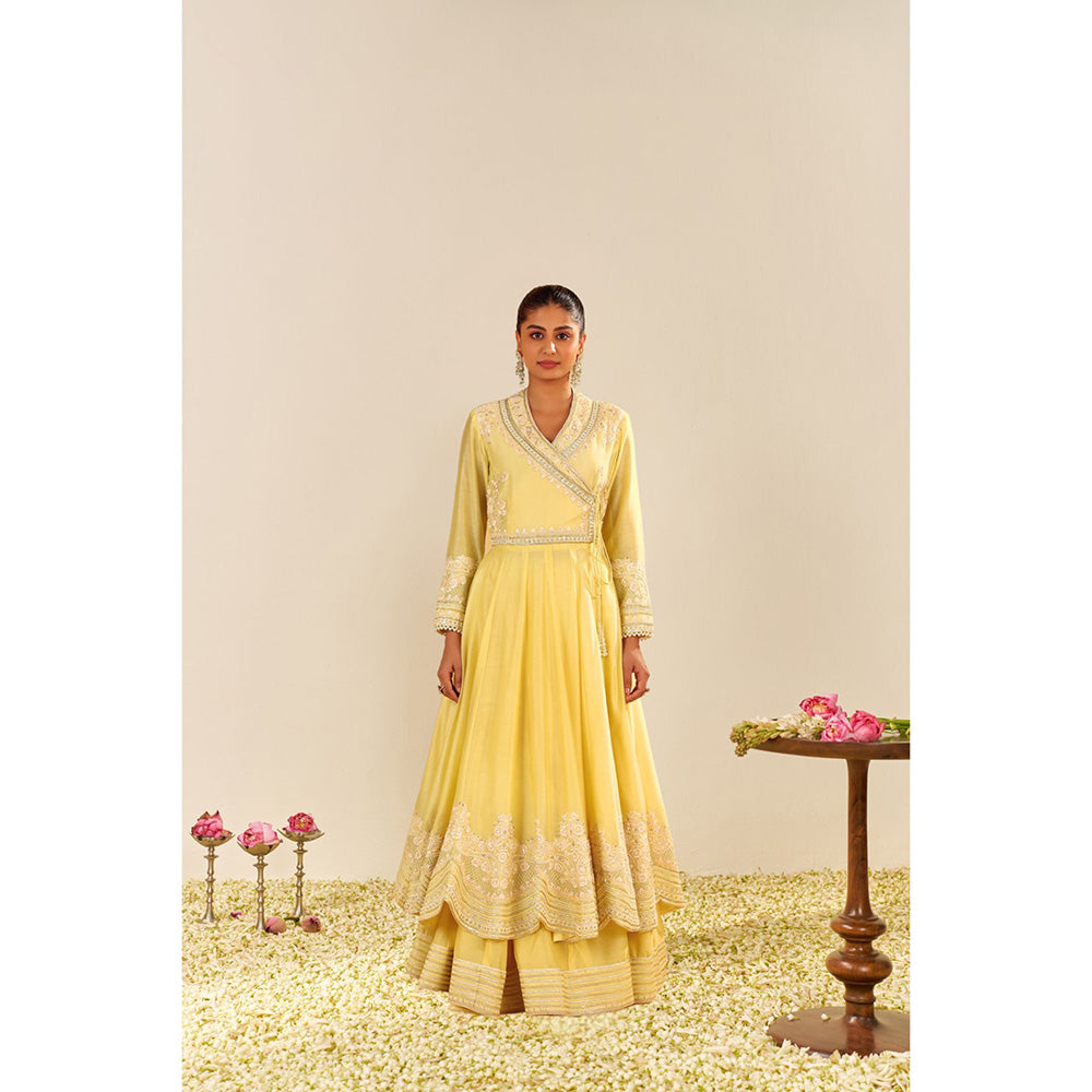 Sheetal Batra Yellow Ameena Long Angarkha with Lehenga and Dupatta (Set of 3)