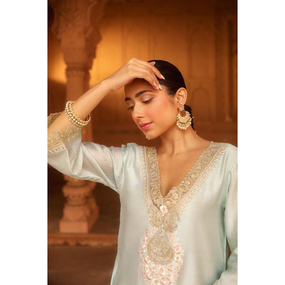 Sheetal Batra Sanvi - Misty Green Long Choga With Salwar And Dupatta