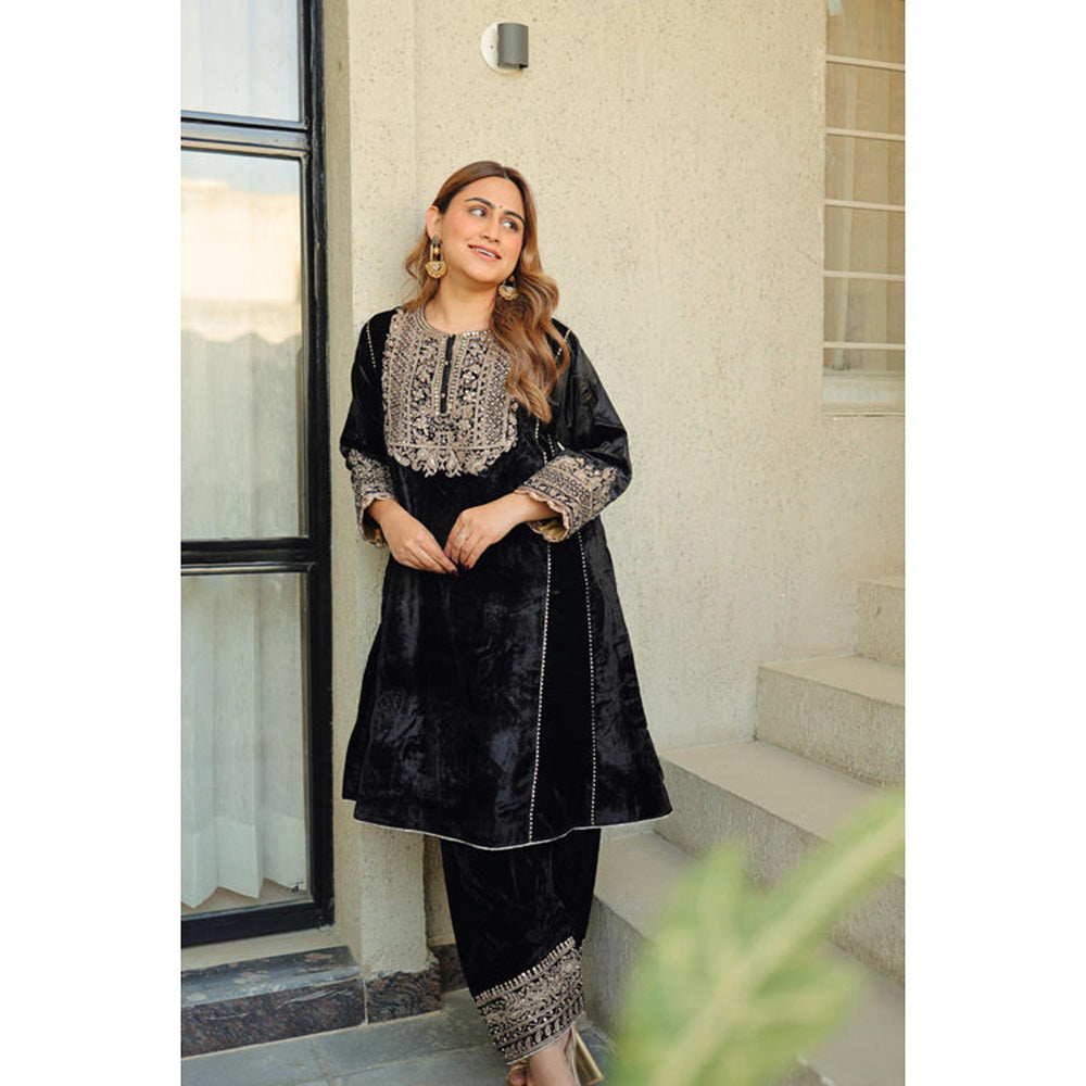 Sheetal Batra Nisreen - Silk Velvet Short Kalidaar Chauga With Salwar