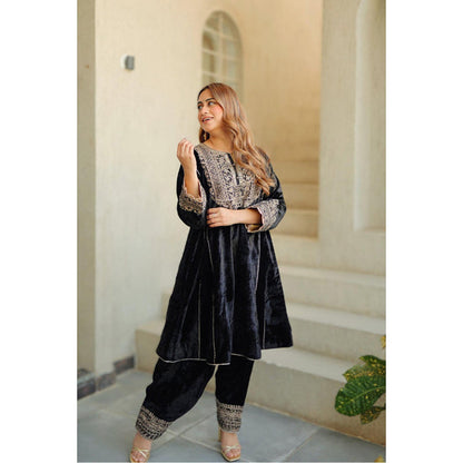 Sheetal Batra Nisreen - Silk Velvet Short Kalidaar Chauga With Salwar