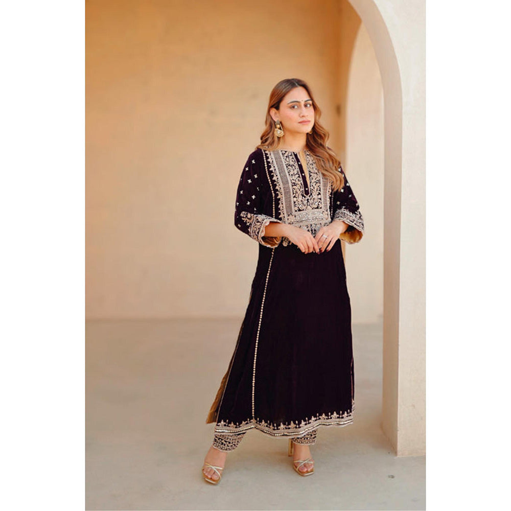 Sheetal Batra Marya - Silk Velvet Long A-Line Kurta With Salwar