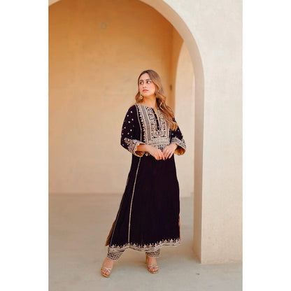 Sheetal Batra Marya - Silk Velvet Long A-Line Kurta With Salwar