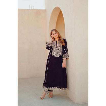 Sheetal Batra Marya - Silk Velvet Long A-Line Kurta With Salwar