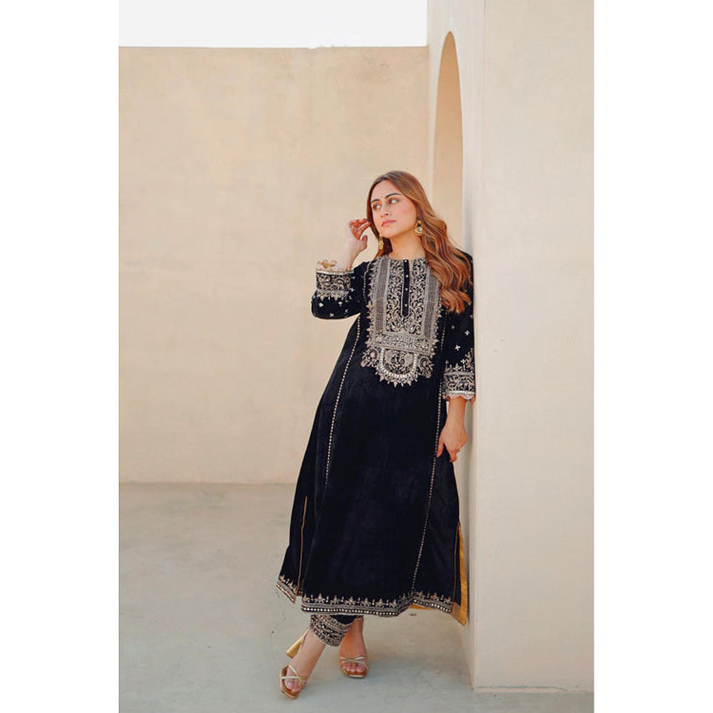Sheetal Batra Marya - Silk Velvet Long A-Line Kurta With Salwar