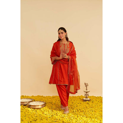 Sheetal Batra Ayra - Burnt Orange Short Chauga With Salwar And Dupatta