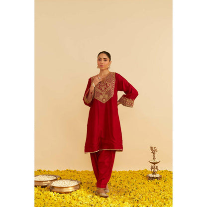 Sheetal Batra Mehza - Deep Red Short Chauga With Salwar