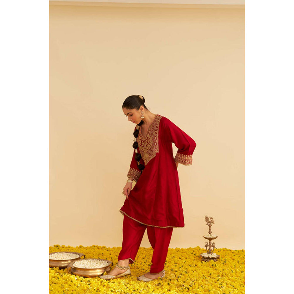 Sheetal Batra Mehza - Deep Red Short Chauga With Salwar And Dupatta