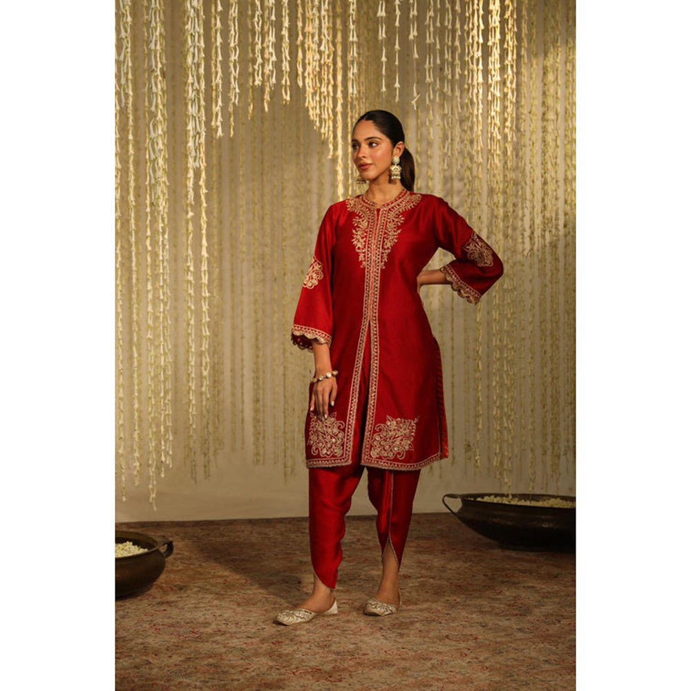 Sheetal Batra Gulbano - Deep Red Short Kurta With Dhoti And Dupatta