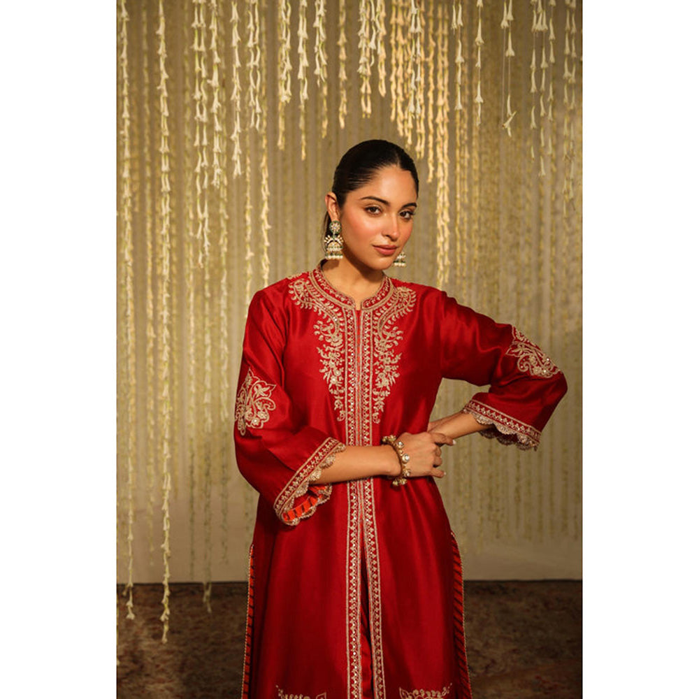 Sheetal Batra Gulbano - Deep Red Short Kurta With Dhoti And Dupatta