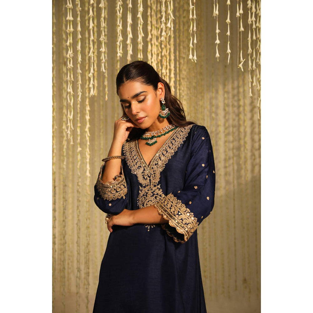 Sheetal Batra Mysha - Deep Blue Long Choga With Salwar And Dupatta