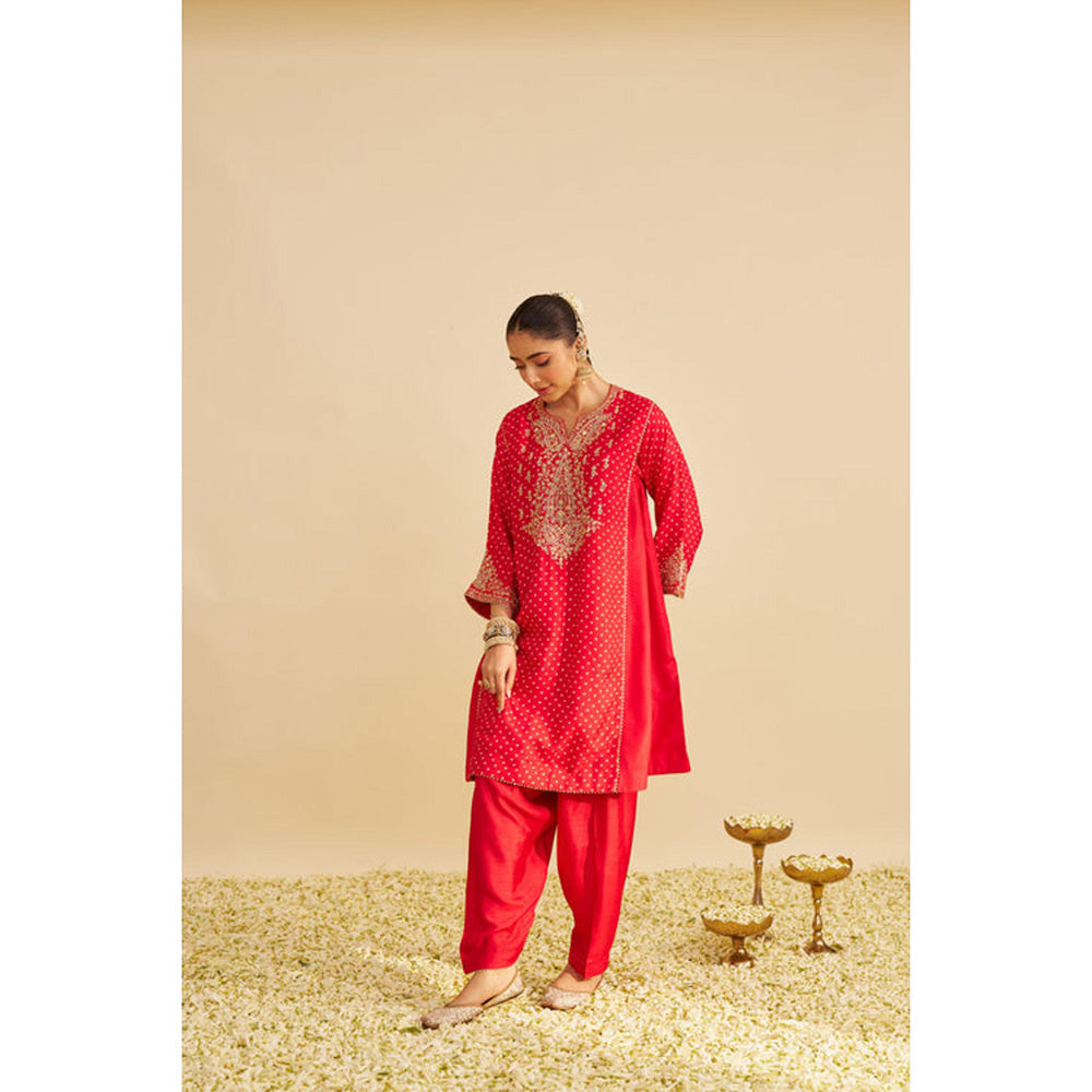 Sheetal Batra Kayra - Red Short Gathered Chauga With Salwar And Dupatta