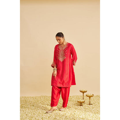 Sheetal Batra Kayra - Red Short Gathered Chauga With Salwar And Dupatta