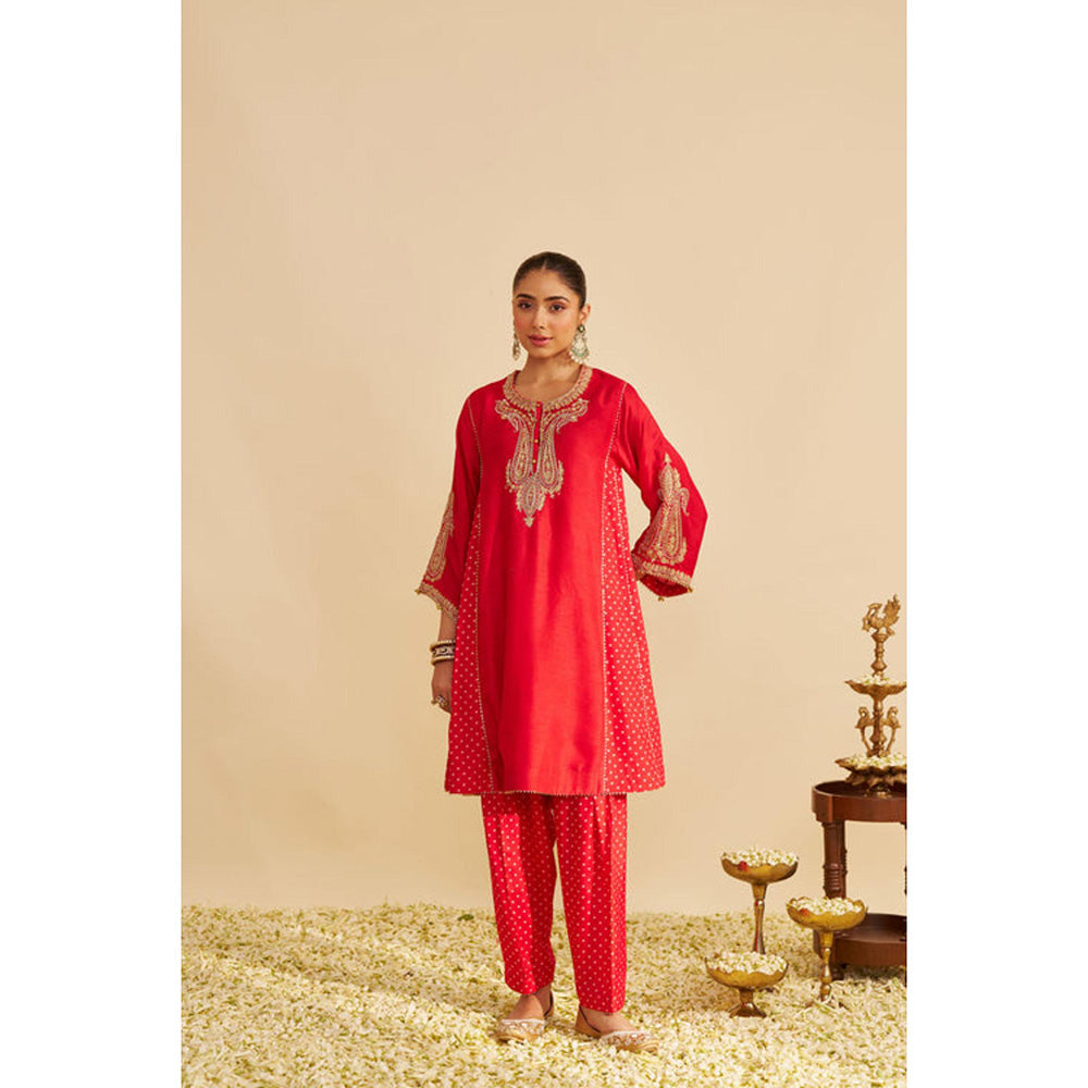 Sheetal Batra Jeriah - Red Short Chauga With Salwar And Dupatta