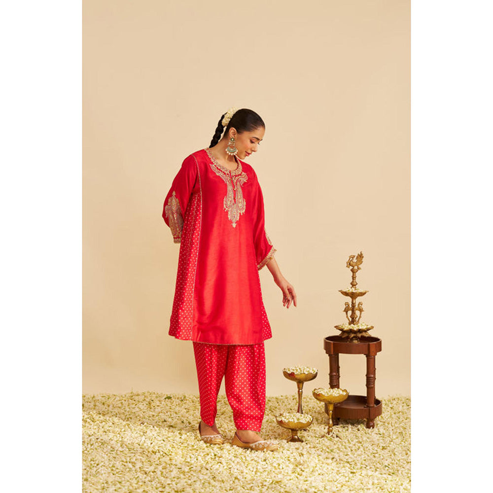 Sheetal Batra Jeriah - Red Short Chauga With Salwar And Dupatta