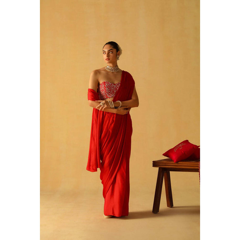Sheetal Batra Rumaan Saree With Stitched Blouse And Belt