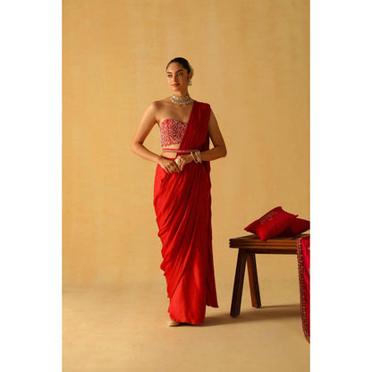 Sheetal Batra Rumaan Saree With Stitched Blouse And Belt