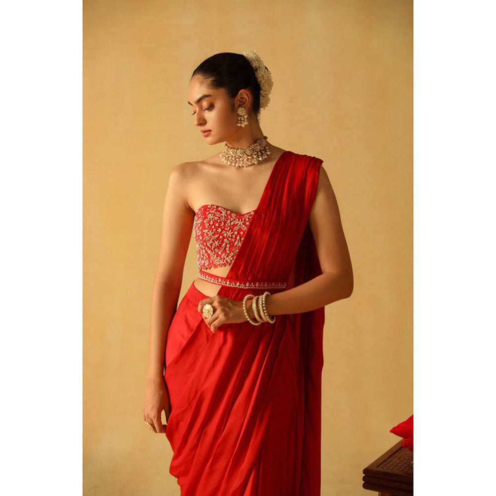 Sheetal Batra Rumaan Saree With Stitched Blouse And Belt