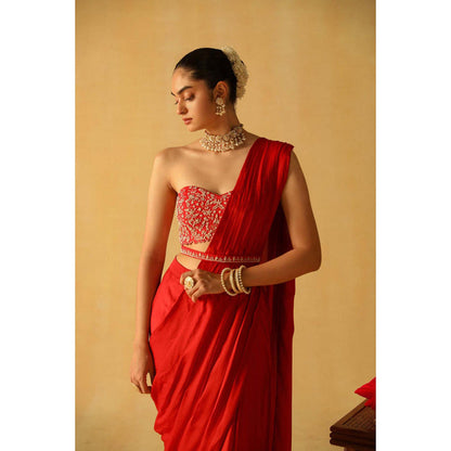 Sheetal Batra Rumaan Saree With Stitched Blouse And Belt