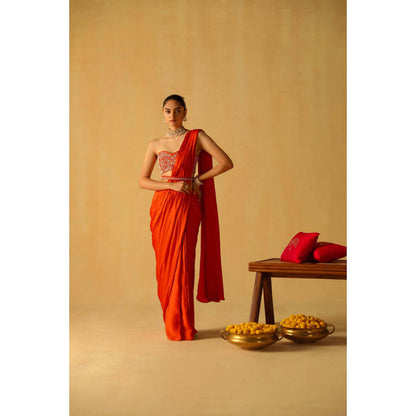Sheetal Batra Rumaan Saree With Stitched Blouse And Belt