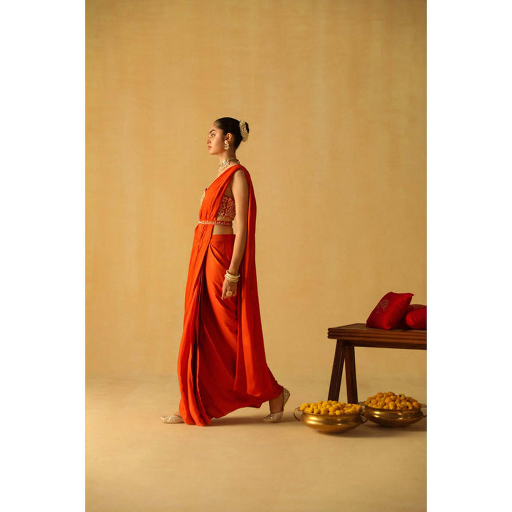 Sheetal Batra Rumaan Saree With Stitched Blouse And Belt