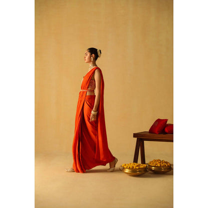 Sheetal Batra Rumaan Saree With Stitched Blouse And Belt