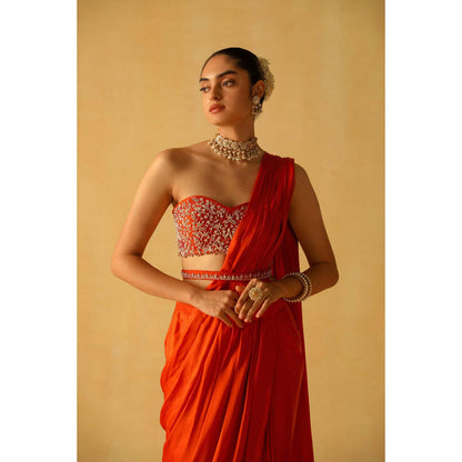 Sheetal Batra Rumaan Saree With Stitched Blouse And Belt