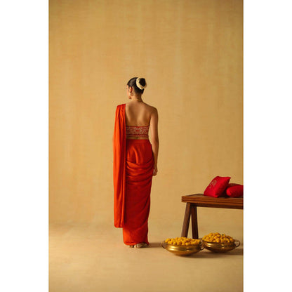 Sheetal Batra Rumaan Saree With Stitched Blouse And Belt
