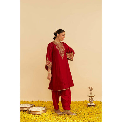 Sheetal Batra Marwa - Deep Red Short Chauga With Salwar And Dupatta (Lxrts)