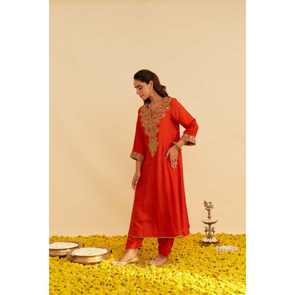 Sheetal Batra Hiba - Burnt Orange Long Kaftan With Salwar And Dupatta And Dupatta