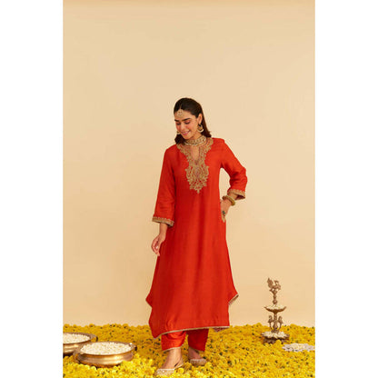 Sheetal Batra Amaya - Burnt Orange Long Kaftan With Salwar And Dupatta