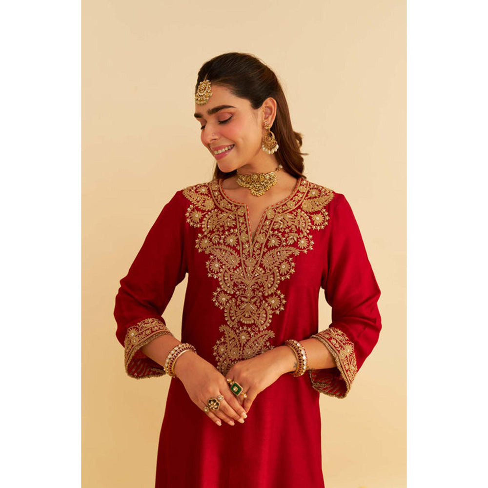 Sheetal Batra Hiba - Deep Red Long Kaftan With Salwar And Dupatta And Dupatta