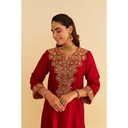 Sheetal Batra Hiba - Deep Red Long Kaftan With Salwar And Dupatta And Dupatta
