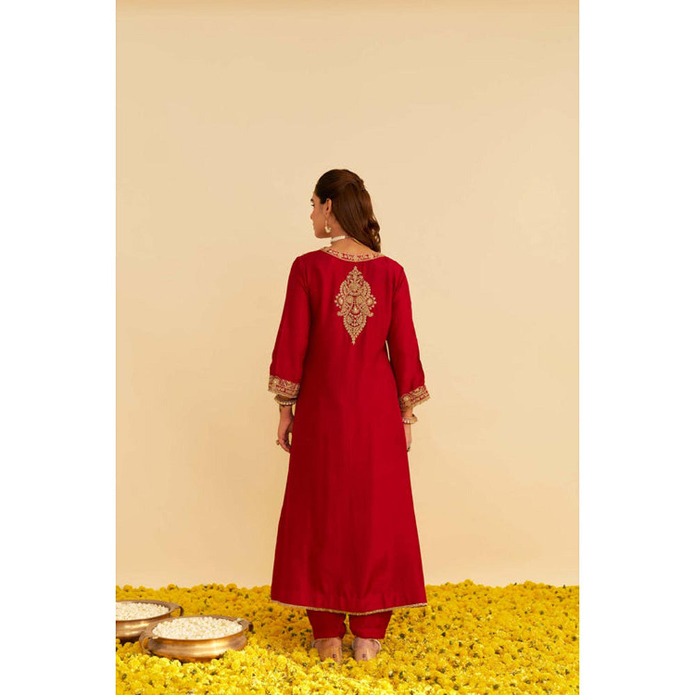 Sheetal Batra Hiba - Deep Red Long Kaftan With Salwar And Dupatta And Dupatta