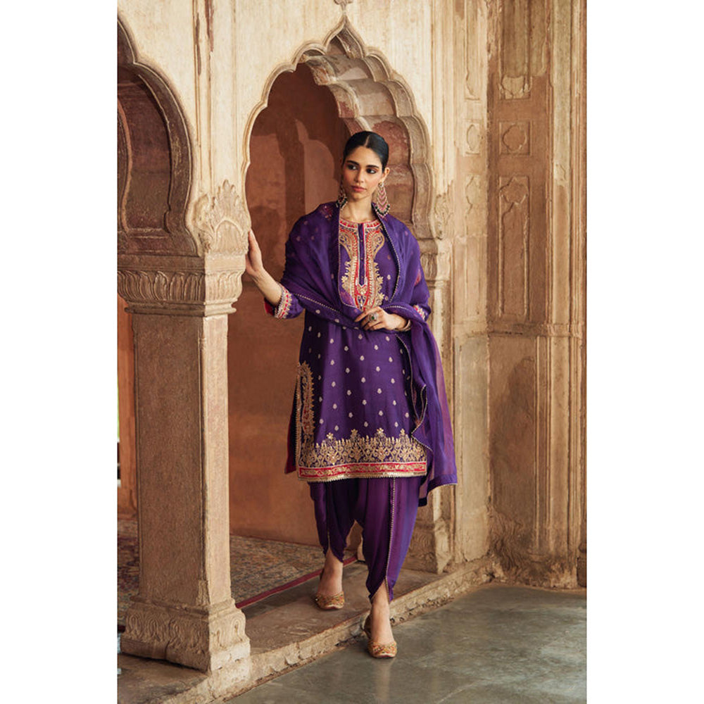 Sheetal Batra Fahmida - Deep Purple Short Kurta With Tulip Pant And Dupatta