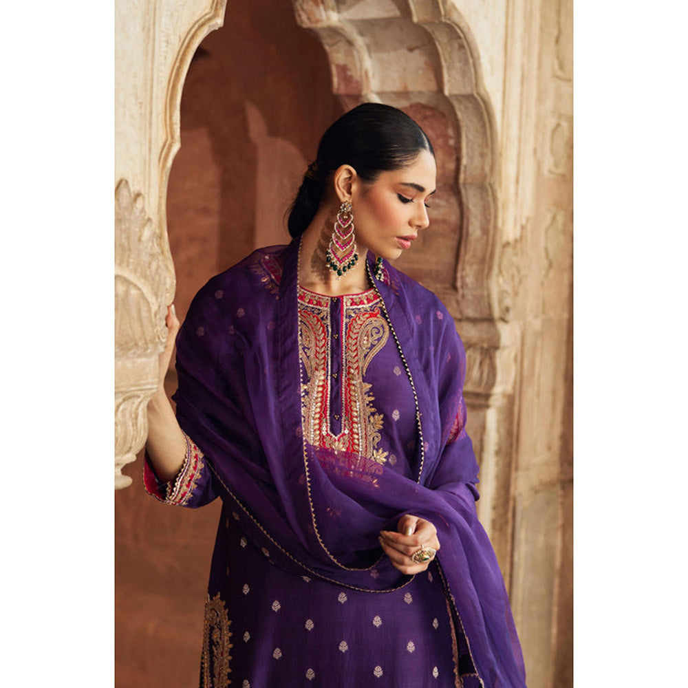 Sheetal Batra Fahmida - Deep Purple Short Kurta With Tulip Pant And Dupatta