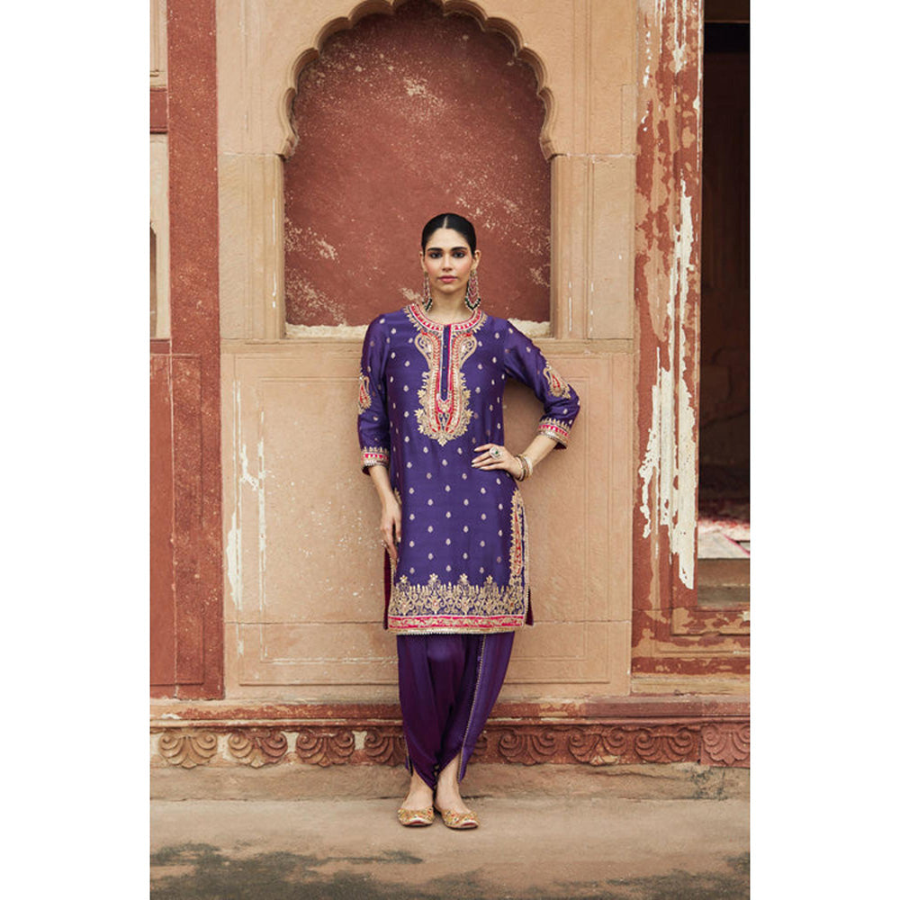 Sheetal Batra Fahmida - Deep Purple Short Kurta With Tulip Pant And Dupatta