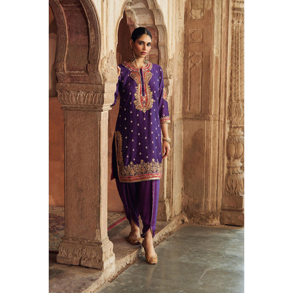Sheetal Batra Fahmida - Deep Purple Short Kurta With Tulip Pant And Dupatta