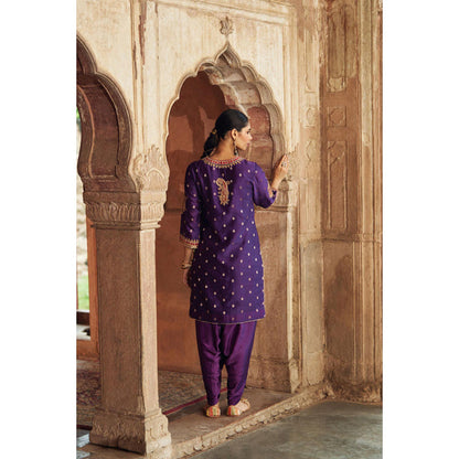 Sheetal Batra Fahmida - Deep Purple Short Kurta With Tulip Pant And Dupatta