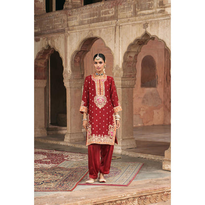 Sheetal Batra Anila - Deep Red Short Kurta With Salwar And Dupatta