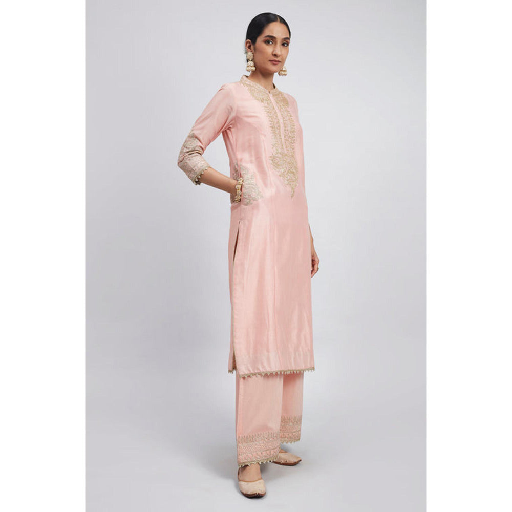 Sheetal Batra Aadah- Carnation Pink Princess-Cut Long Kurta With Palazzo