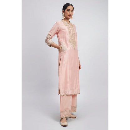 Sheetal Batra Aadah- Carnation Pink Princess-Cut Long Kurta With Palazzo