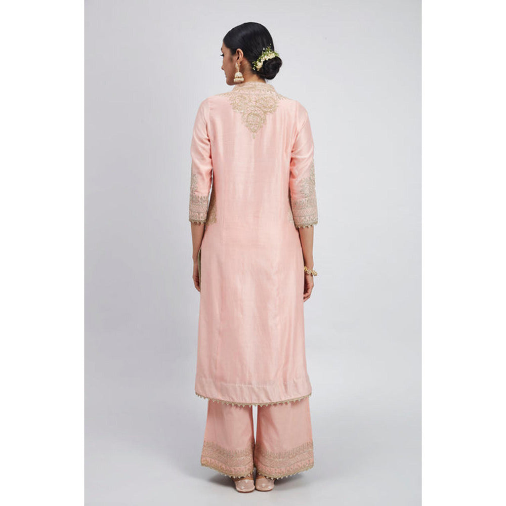 Sheetal Batra Aadah- Carnation Pink Princess-Cut Long Kurta With Palazzo And Dupatta