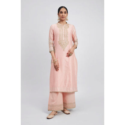 Sheetal Batra Aadah- Carnation Pink Princess-Cut Long Kurta With Palazzo And Dupatta