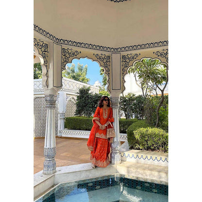 Sheetal Batra Devika Vinayek In Mishika - Burnt Orange Kurta With Sharara And Dupatta